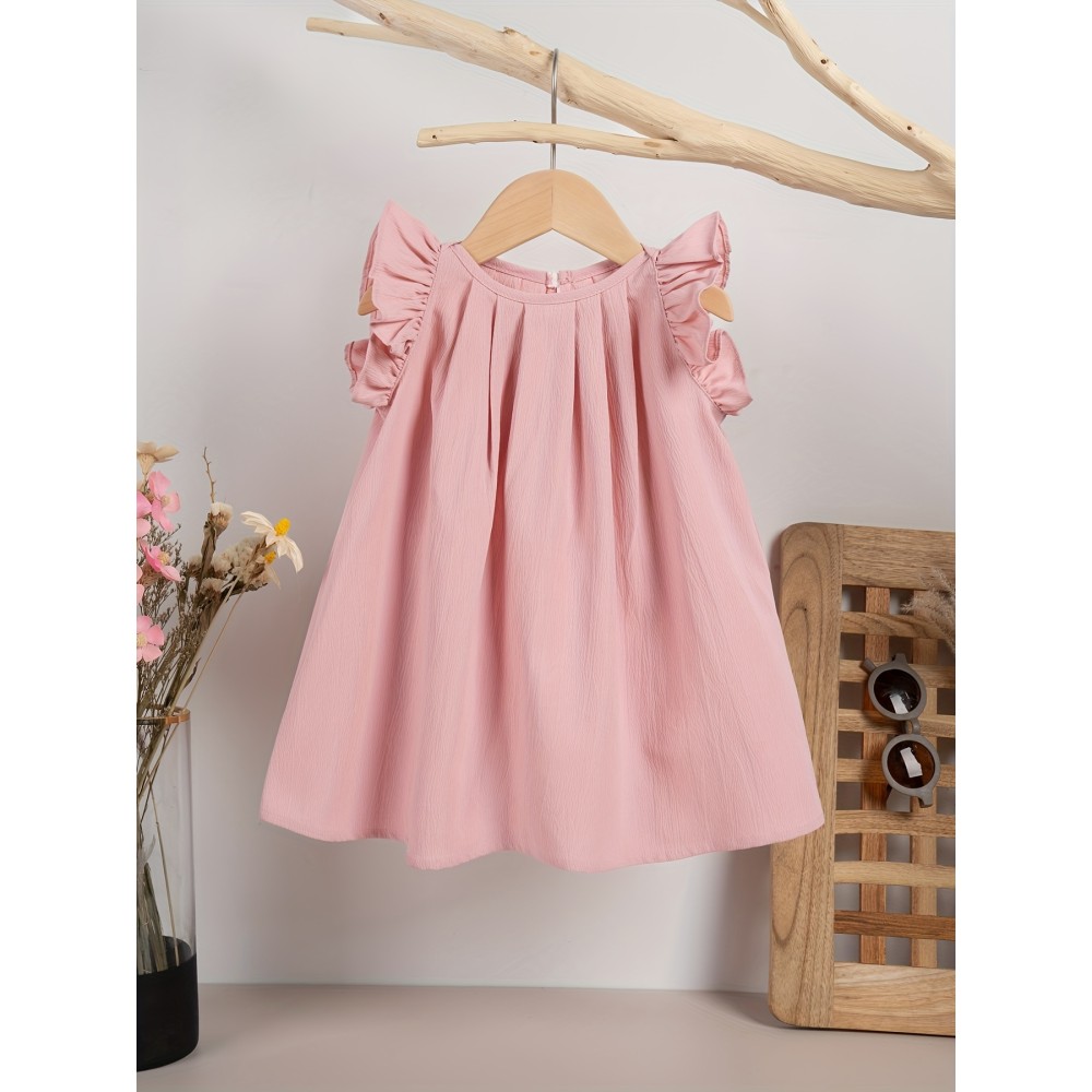 Baby Girls Cute Dress Summer Ruffle Sleeve Solid Color Children Daily Dresses A-line Kids Princess Clothes Toddler Outfits