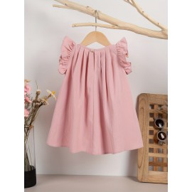 Baby Girls Cute Dress Summer Ruffle Sleeve Solid Color Children Daily Dresses A-line Kids Princess Clothes Toddler Outfits