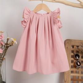 Baby Girls Cute Dress Summer Ruffle Sleeve Solid Color Children Daily Dresses A-line Kids Princess Clothes Toddler Outfits