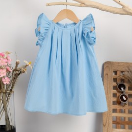 Baby Girls Cute Dress Summer Ruffle Sleeve Solid Color Children Daily Dresses A-line Kids Princess Clothes Toddler Outfits