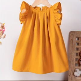 Baby Girls Cute Dress Summer Ruffle Sleeve Solid Color Children Daily Dresses A-line Kids Princess Clothes Toddler Outfits