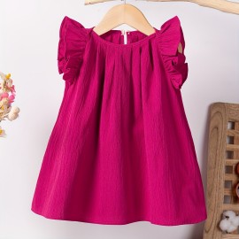 Baby Girls Cute Dress Summer Ruffle Sleeve Solid Color Children Daily Dresses A-line Kids Princess Clothes Toddler Outfits