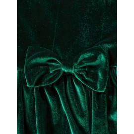 Toddler Baby Girls Cute  Warm Velvet Pleated Bow Dress Long Sleeve Dress Christmas Party Dress