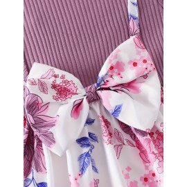 European And American Baby Girl Fake Two-piece Flower Printed Bow Dress