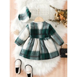 Baby Girls Cute Plaid Dress, Toddlers Stylish Autumn And Winter Dress