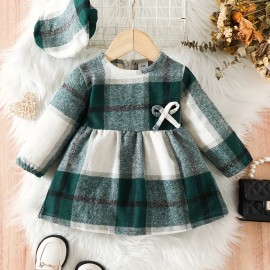 Baby Girls Cute Plaid Dress, Toddlers Stylish Autumn And Winter Dress