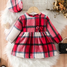 Baby Girls Cute Plaid Dress, Toddlers Stylish Autumn And Winter Dress