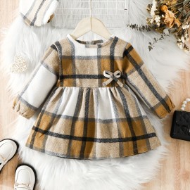 Baby Girls Cute Plaid Dress, Toddlers Stylish Autumn And Winter Dress