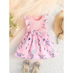 Baby Girls Casual Floral Graphic Print Sleeveless Bowknot Decor Dress Clothes