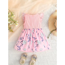 Baby Girls Casual Floral Graphic Print Sleeveless Bowknot Decor Dress Clothes