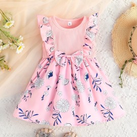 Baby Girls Casual Floral Graphic Print Sleeveless Bowknot Decor Dress Clothes