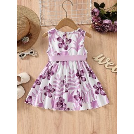 Baby Girl's Casual Floral Print Sleeveless Belted Dress Kid's Clothes