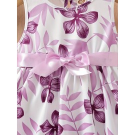 Baby Girl's Casual Floral Print Sleeveless Belted Dress Kid's Clothes