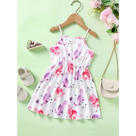 Baby Girls Cute Cartoon Print Pleated Dress, Princess Dresses, Summer Cami Dresses