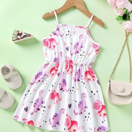 Baby Girls Cute Cartoon Print Pleated Dress, Princess Dresses, Summer Cami Dresses