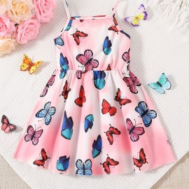 Baby Girls Cute Cartoon Print Pleated Dress, Princess Dresses, Summer Cami Dresses