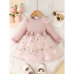 Baby Girls Mesh Dress Long Sleeve Bow Floral Embroidered Princess Dress Clothes Of Various Colors