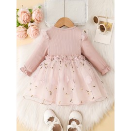 Baby Girls Mesh Dress Long Sleeve Bow Floral Embroidered Princess Dress Clothes Of Various Colors