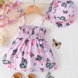 European And American Baby Girls Cute Fuirt Print Dress+hat