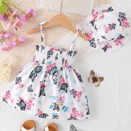 European And American Baby Girls Cute Fuirt Print Dress+hat