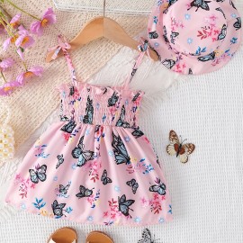 European And American Baby Girls Cute Fuirt Print Dress+hat