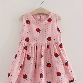 Baby Dress, Girls Cotton Cute Strawberry Print Dress Children's Sleeveless Princess Dress