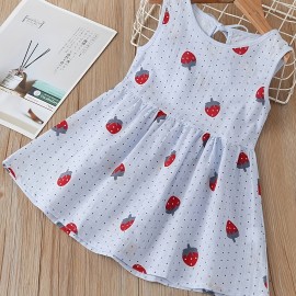 Baby Dress, Girls Cotton Cute Strawberry Print Dress Children's Sleeveless Princess Dress