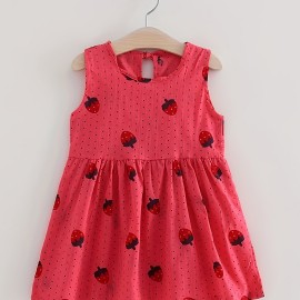 Baby Dress, Girls Cotton Cute Strawberry Print Dress Children's Sleeveless Princess Dress