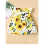 Baby Girl Short Sleeve Cute Sunflower Dress, Kids Resort Casual Princess Dress