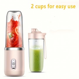 2 Cups, Portable Fruit Juicer, 1 Fruit Smoothie And Milkshake, Wireless Juicer, USB Charging Mixer For Baby Food, Gym, Home, Travel