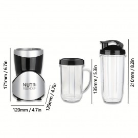 12 Pieces Bullet Personal Blender - 350W Power Base With 2 Blades, 2 Cups, 1 Mug, 1 Go Bottle, And 1 Spout Lid - BPA Free, Pulse Technology For Smoothie Making, Grinding, Mixing, And Ice Crushing - Includes 2 Comfort Mug Rings And 2 Solid Lids