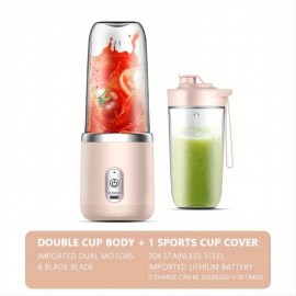 Portable USB Smoothie Blender Cup With 6 Blades - Wireless Mini Charging Fruit Squeezer And Food Mixer With Ice Crusher