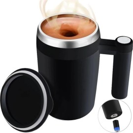 Self Stirring Mug, Rechargeable Auto Magnetic Coffee Mug Waterproof Automatic Mixing Cup For Milk/Cocoa At Office/Kitchen/Travel 14oz Best Gift - Black