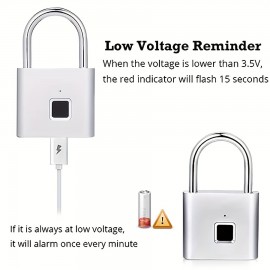 1pc Mini Smart Fingerprint Padlock, Waterproof Security Door Lock, Antitheft Keyless USB Rechargeable Lock For Suitcase Luggage Backbag