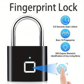 1pc Mini Smart Fingerprint Padlock, Waterproof Security Door Lock, Antitheft Keyless USB Rechargeable Lock For Suitcase Luggage Backbag