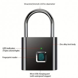 Smart Fingerprint Padlock USB Rechargeable Door Lock Biometric Thumbprint Door Padlocks Zinc Alloy Smart Life Unlock