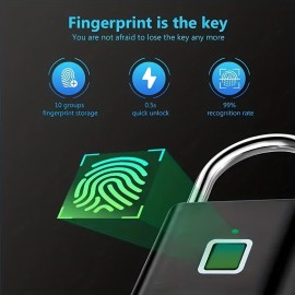 Smart Fingerprint Padlock USB Rechargeable Door Lock Biometric Thumbprint Door Padlocks Zinc Alloy Smart Life Unlock