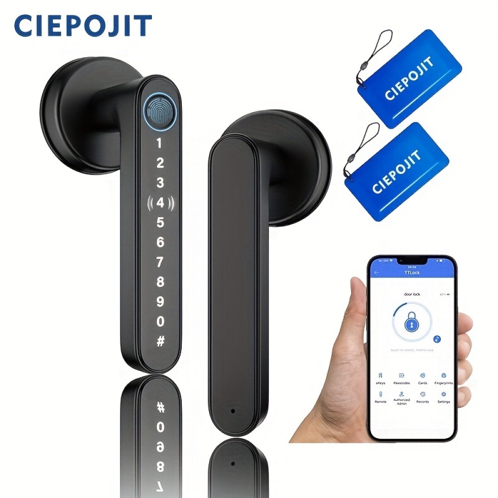 Smart Fingerprint Door Lock, Handle Biometric With App/IC Card/Key For Keyless Entry Lock Keypad Touchscreen Password