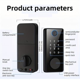 Smart Deadbolt Lock, Keyless Entry Door Lock, 5-in-1 Keyless Entry With Biometric, Key Card, TT LOCK, Black And Silvery