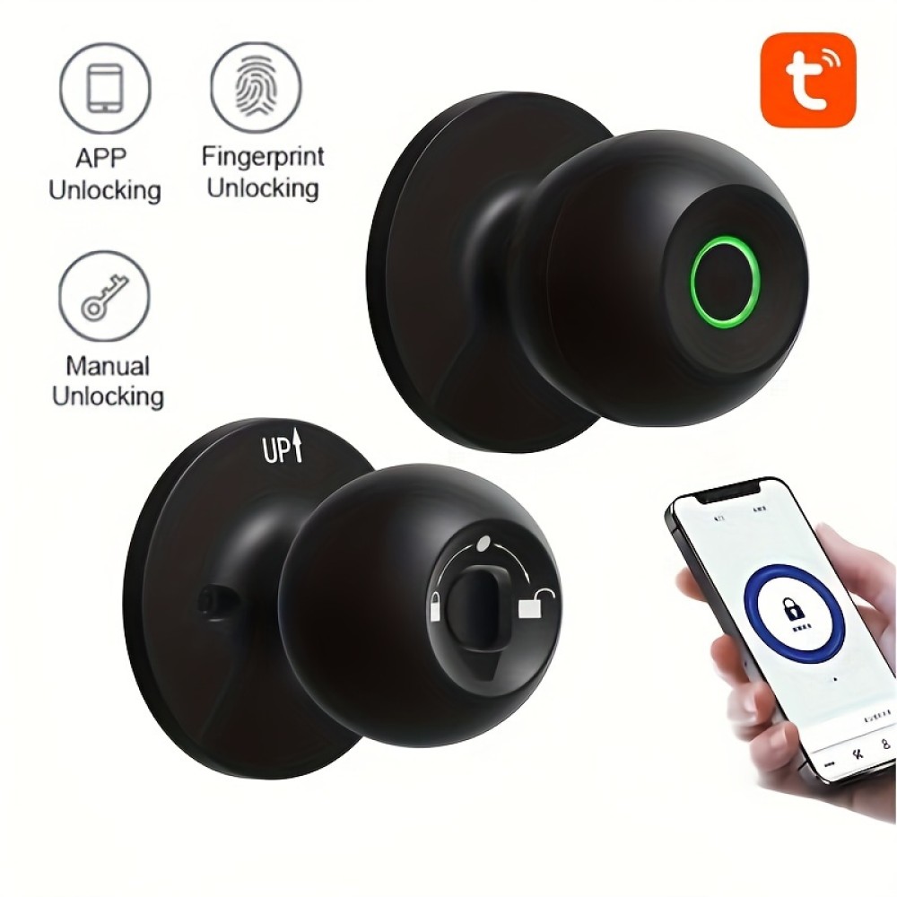 Smart Door Knob, Fingerprint Door Lock, Smart Lock Biometric Door Lock Fingerprint Door knob with tuya App Control,  Suitable for Bedroom,Cloakroom,Apartments Offices,Hotels