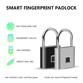 USB Rechargeable Door Smart Lock Fingerprint Padlock Quick Unlock Zinc Alloy Metal High Identify Security Lock Gift For Birthday/Easter/Boy/Girlfriends