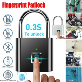 USB Rechargeable Door Smart Lock Fingerprint Padlock Quick Unlock Zinc Alloy Metal High Identify Security Lock Gift For Birthday/Easter/Boy/Girlfriends