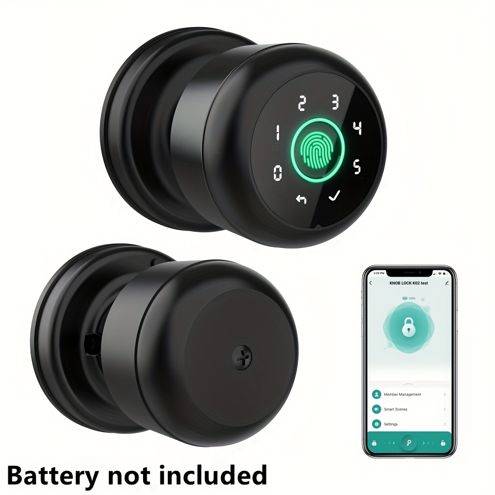 1pc GHome Smart Fingerprint Door Lock With Keypad Door Knob,Biometric Door Smart Lock & App Control,Interior Door Knob With Key Great For Bedroom,Apartments,Offices And Hotels,Uses 4 AAA Batteries,The Product Does Without A Battery