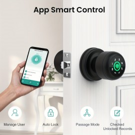 1pc GHome Smart Fingerprint Door Lock With Keypad Door Knob,Biometric Door Smart Lock & App Control,Interior Door Knob With Key Great For Bedroom,Apartments,Offices And Hotels,Uses 4 AAA Batteries,The Product Does Without A Battery