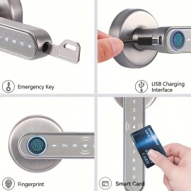 Smart Door Knob,Fingerprint Door Lock Smart Lock Biometric Door Lock Fingerprint ,NO APP,Black And Silvery,Great For Bedrooms,Cloakroom,Apartments Offices,Hotels