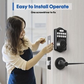 Smart Keyless Entry Door Lock With Electronic Keypad Deadbolt & Lever - Easy Installation & Auto Lock Feature For Front Door Security