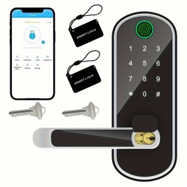 Smart 5 In 1 Door Lock With Handle Biometric Technology Storage Memory Function