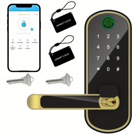 Smart 5 In 1 Door Lock With Handle Biometric Technology Storage Memory Function