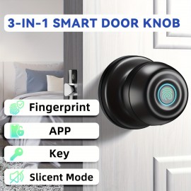 Smart Door Knob, Fingerprint Door Lock Smart Lock Biometric Door Lock Fingerprint Door Knob With App Control, Suitable For Bedroom, Cloakroom, Apartment Office, Hotel