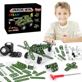 166pcs Metal Building Military Series Assembly Toys For Kids, Erector Set Military Vehicles Model, Steam Gift For Model Military Kit(No Motor), Halloween/Thanksgiving Day/Christmas gift